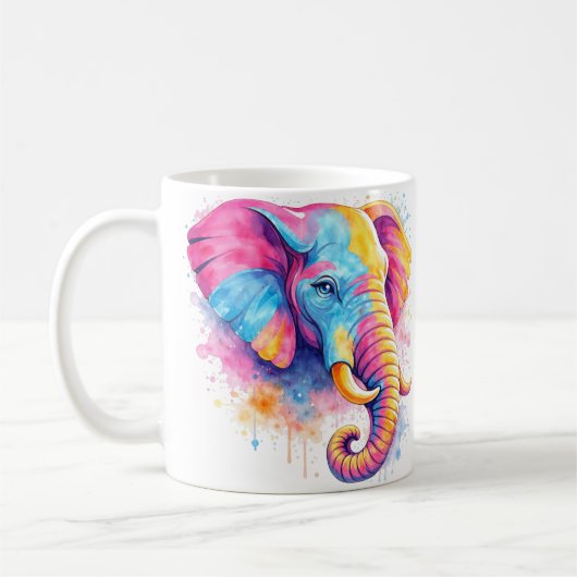 Bunter Regenbogen Elefant Aquarell Kaffeetasse (Links)