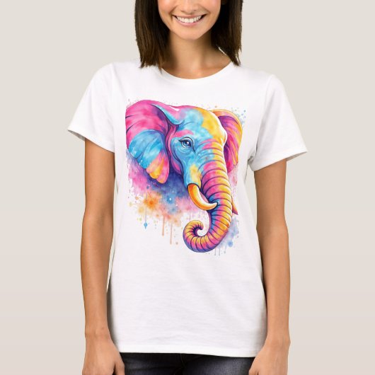 Bunter Regenbogen Elefant Aquarell T-Shirt (Vorderseite)