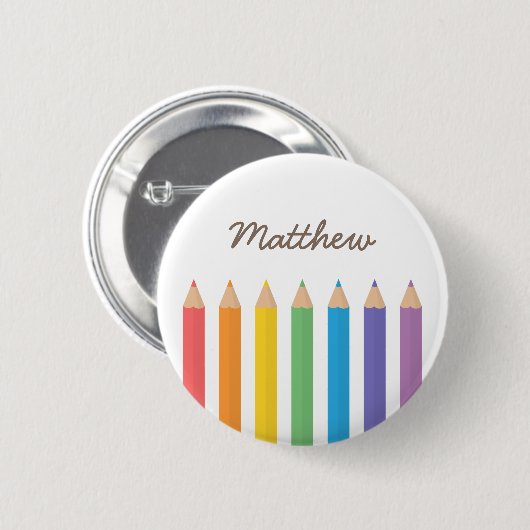 Bunter Regenbogen-Farbton zeichnet Schulkinder an Button (Vorne & Hinten)