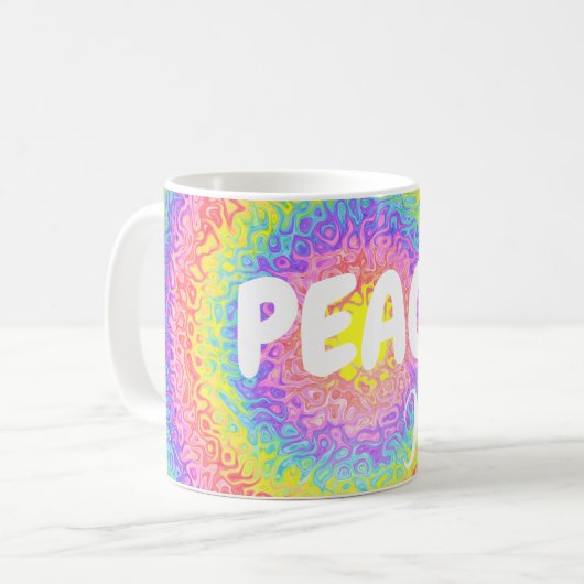 Bunter Regenbogen-Frieden personalisiert Kaffeetasse (Vorderseite Links)