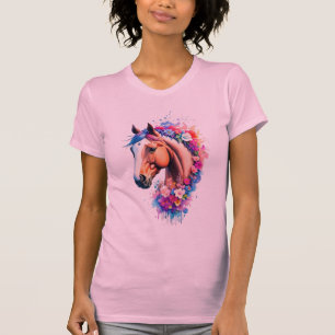 Bunter Regenbogen-Pferdekopf Wildblume Wasserfarbe T-Shirt