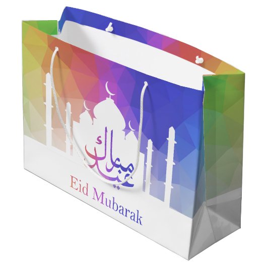 Bunter Regenbogen polygonales Eid - große Geschenktüte (Rückseite Schrägansicht)