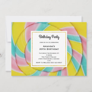 Bunter Regenbogen-Spiral-Süßigkeiten-Geburtstag Einladung