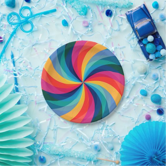 Bunter Regenbogen-Strudel Pappteller (Party)