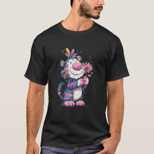 Bunter Regenbogen-Tiger hält Frühlingsblume T-Shirt
