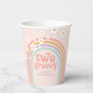 Bunter Regenbogen, zwei Groovy zum 2. Geburtstag Pappbecher