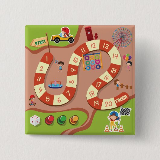 Bunter Rennstrecken-Brettspiel für Kinder Button (Vorderseite)