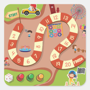 Bunter Rennstrecken-Brettspiel für Kinder Quadratischer Aufkleber