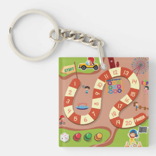 Bunter Rennstrecken-Brettspiel für Kinder Schlüsselanhänger