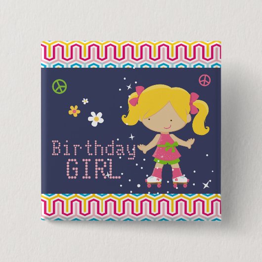 Bunter Retro blonder Rollen-Skaten-Geburtstag Button (Vorderseite)