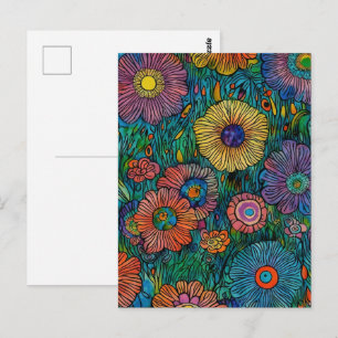 Bunter Retro-Blumengarten Postkarte