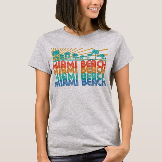Bunter Retro T - Shirt Palmen-Miami Beach Florida (Vorderseite)