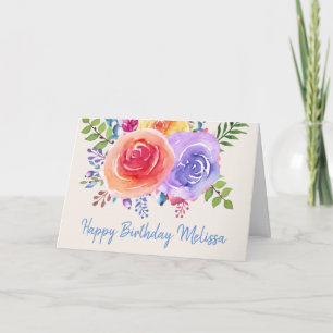 Bunter Rosenwatercolor-Blumengeburtstag Karte