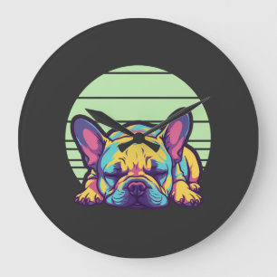bunter schlafender französischer Bulldogge Große Wanduhr
