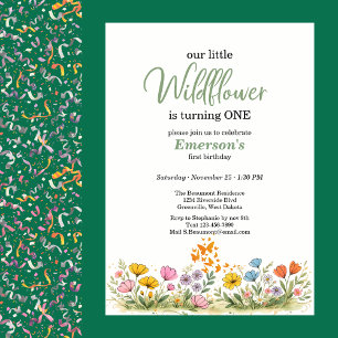 Bunter Schmetterling mit Wildblumen 1. Geburtstag Einladung