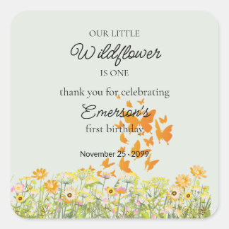 Bunter Schmetterling mit Wildblumen 1. Geburtstag Quadratischer Aufkleber