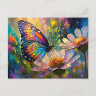Bunter Schmetterling und Wildblumen bei Sonnenaufg Postkarte