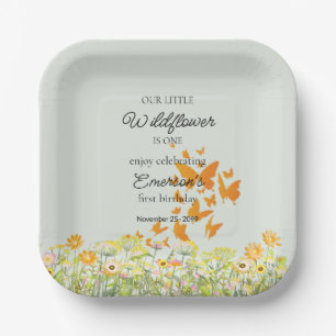 Bunter Schmetterling Wildblume 1. Geburtstag Pappteller