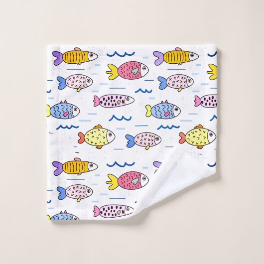Bunter Schwarm von Fischen Badhandtuch Set (Waschlappen)