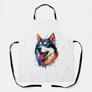 bunter sibirischer Husky-Hund im PopArt-Stil Schürze