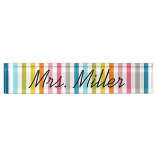 Bunter Sommer Stripes Schreibtisch-Nummernschild Namensplakette