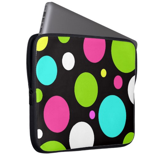 Bunter Spaß-große Tupfen auf Schwarzem Laptopschutzhülle (Vorne Rechts)