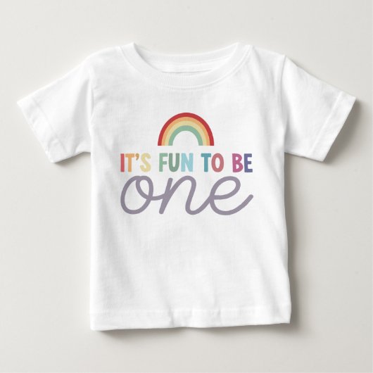 Bunter Spaß Mädchen zum 1. Geburtstag Regenbogen Baby T-shirt (Vorderseite)