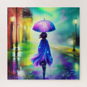 Bunter Spaziergang im Regen Puzzle