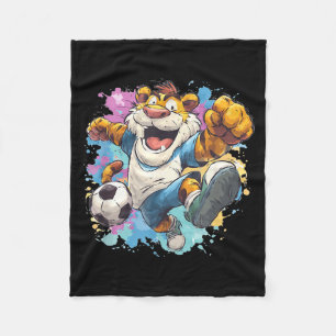 Bunter Sport Tiger mit Fußball für Jungen und Fleecedecke