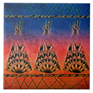 Bunter Stammes- Teepees-Kunst Boho Entwurf Fliese