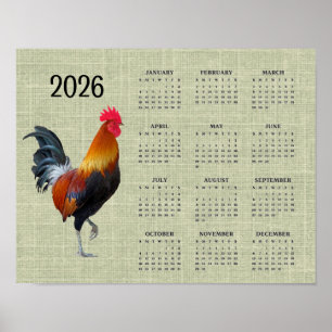 Bunter stolzierenender Hahn 2026 Kalenderposter Poster