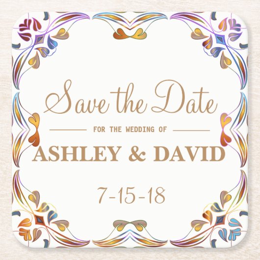 Bunter Strudel-GrenzSave the Date Untersetzer (Vorderseite)