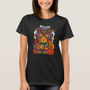 Bunter Tag der toten Katze Día de Los Muertos T-Shirt