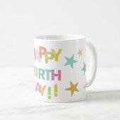 Bunter Text und Sterne zum Geburtstag Kaffeetasse (VorderseiteRechts)