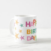Bunter Text und Sterne zum Geburtstag Kaffeetasse (Vorderseite Links)