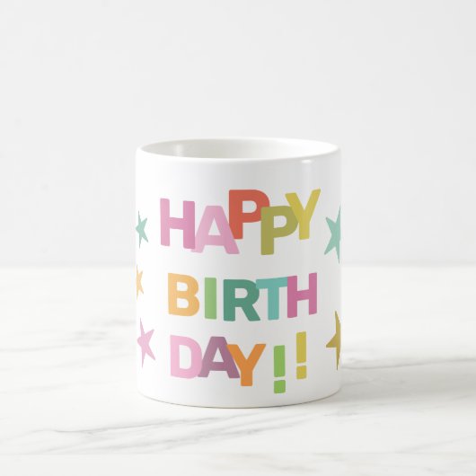 Bunter Text und Sterne zum Geburtstag Kaffeetasse (Mittel)