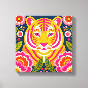 Bunter Tiger Wandkunst Leinwanddruck Florales Tier