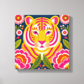 Bunter Tiger Wandkunst Leinwanddruck Florales Tier
