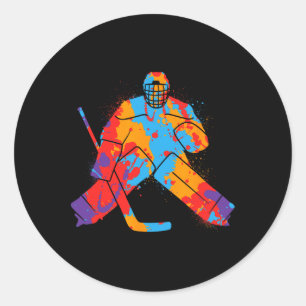 Bunter Torwart Hockeyspieler Jungen Eishockey  Runder Aufkleber