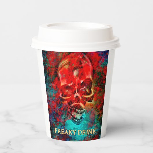 Bunter Totenkopf. Freaky Getränk Pappbecher (Vorderseite)