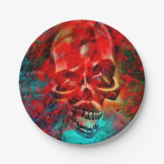 Bunter Totenkopf Pappteller (Vorderseite)