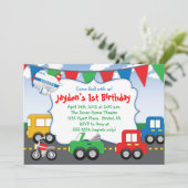 Bunter Transport-Themed Party Einladung (Stehend Vorderseite)