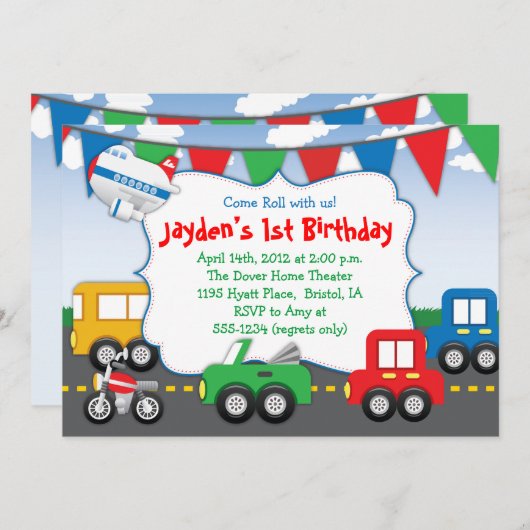 Bunter Transport-Themed Party Einladung