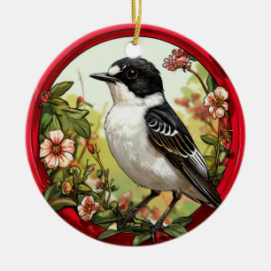 Bunter Trauerschnäpper Vogel Keramik Ornament