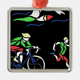 Bunter Triathlon-Entwurf Silbernes Ornament