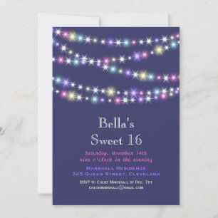 Bunter Twinkle beleuchtet die lila Einladung des