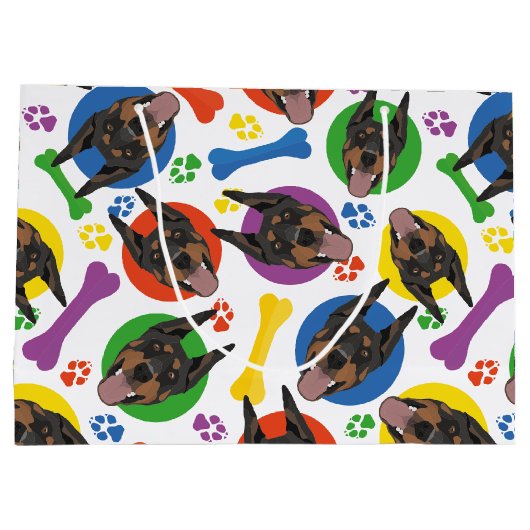 Bunter und spielerischer Dobermann Große Geschenktüte (Rückseite)