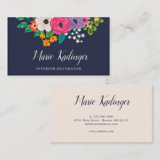 Bunter üppiger Blumen-Blumenstrauß Visitenkarte (Vorne/Hinten)