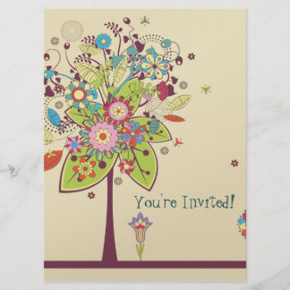 bunter Vektorbaum-Blume Geburtstag Einladung