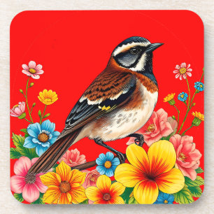 Bunter Vogel auf Blumen sitzend Getränkeuntersetzer